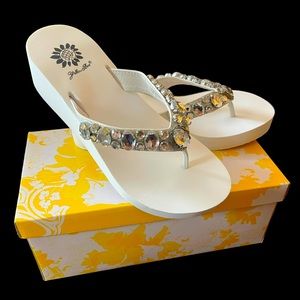 YellowBox White Gemstone flip flops (brand new)